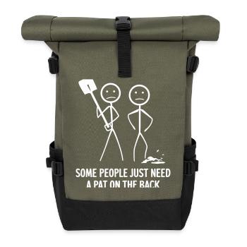 Humorvolles Klaps auf der Rückseite Design - Rolltop Rucksack - Olive/Schwarz - Vorne