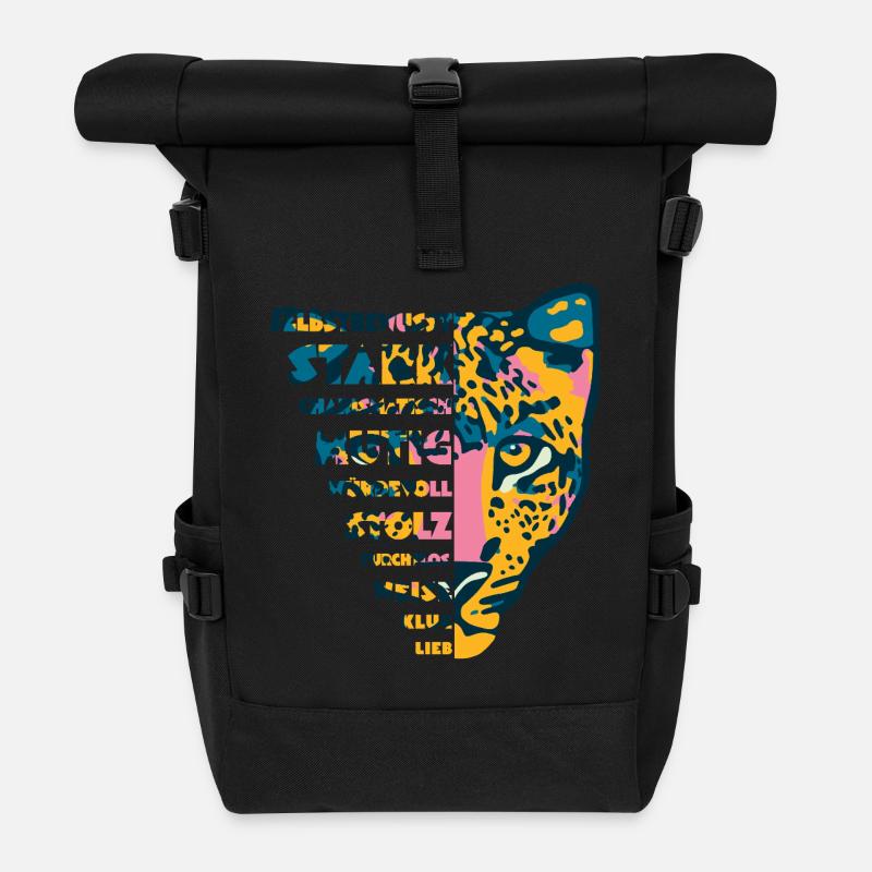 Löwe Kopf🦁 Selbstbewusst, Stark, Wündervoll, Lieb - Rolltop Rucksack - Schwarz