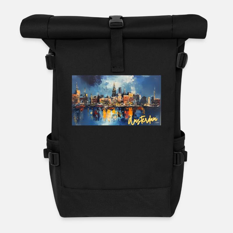 Amsterdam City Trends - Rolltop Rucksack - Schwarz