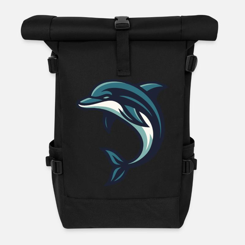 Dolphin jumping wave - Roll Top Backpack - black