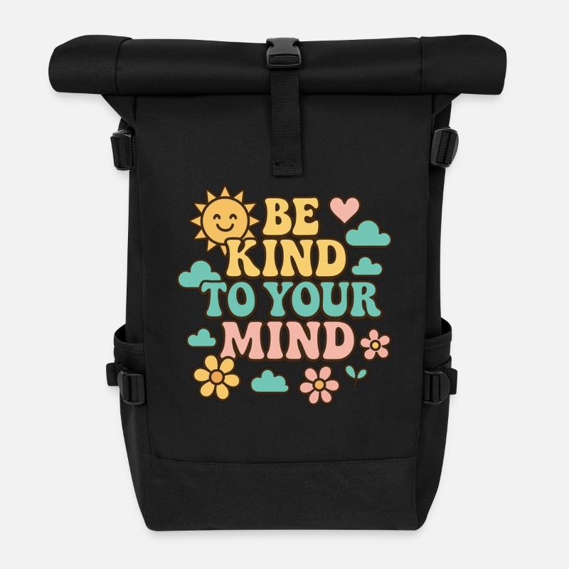 Be Kind To Your Mind im 70er Jahre Stil - Rolltop Rucksack - Schwarz