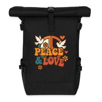 70s Flower Power Peace and Love Artwork - Roll Top Backpack - black - Front