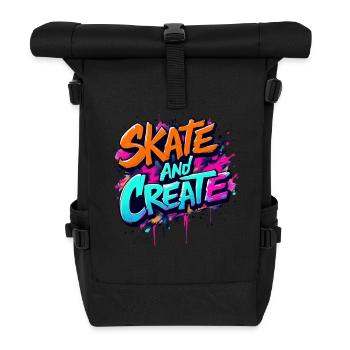 Skate and Create – Graffiti Street Art Design - Rolltop Rucksack - Schwarz - Vorne