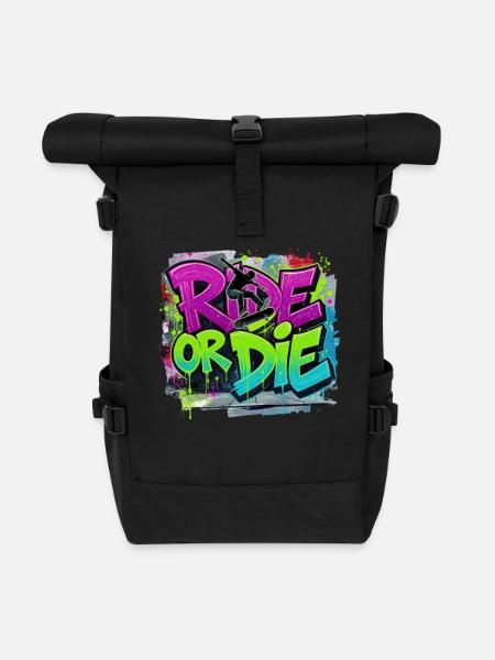Ride or Die Skateboard Graffiti – Streetstyle - Rolltop Rucksack - Schwarz
