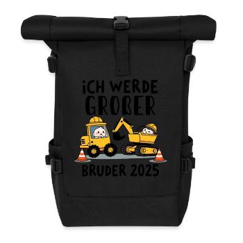 Ich Werde Großer Bruder 2025 Bagger Schwarz Kinder - Rolltop Rucksack - Schwarz - Vorne