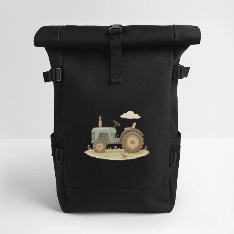 Blauer Oldtimer-Traktor Rolltop Rucksack