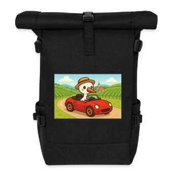Storch fährt ein rotes Auto auf der Straße - Rolltop Rucksack - Schwarz - Vorne