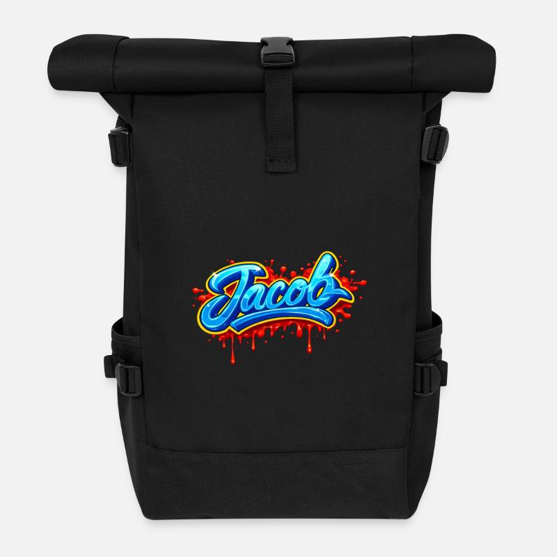 GRAFFITI NAME JACOB FOR PERFECT GIFT PRINTABLE - Roll Top Backpack - black