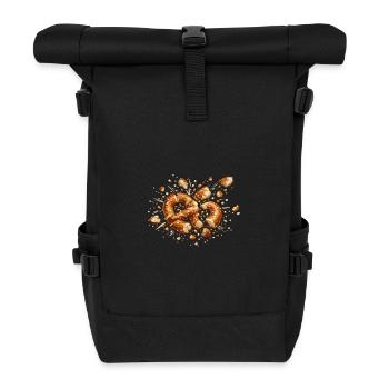 Bretzel en éclats : motif gourmand - Sac à dos roll top - noir - Devant