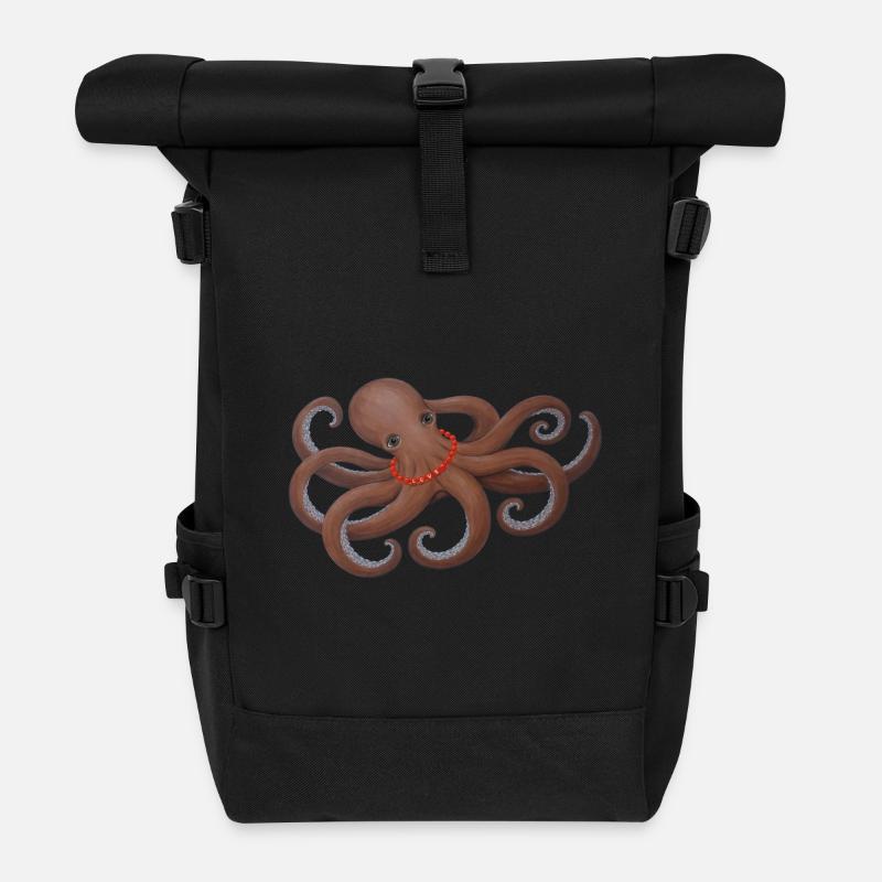 Oktopus mit roter Liebesperle - Rolltop Rucksack - Schwarz