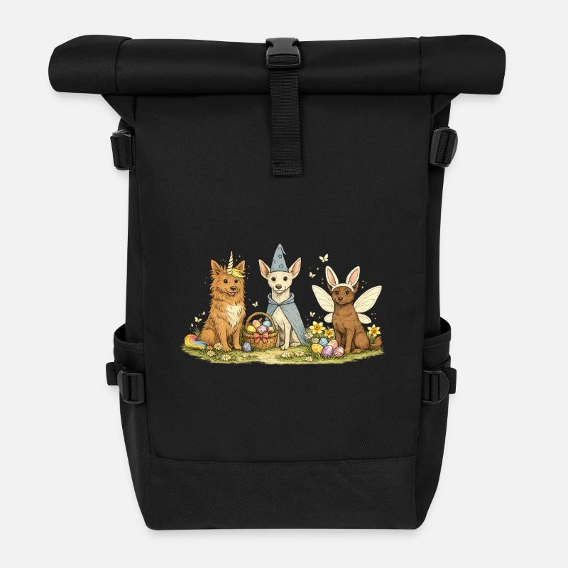Magische Osterfreunde Hunde Trio - Rolltop Rucksack - Schwarz