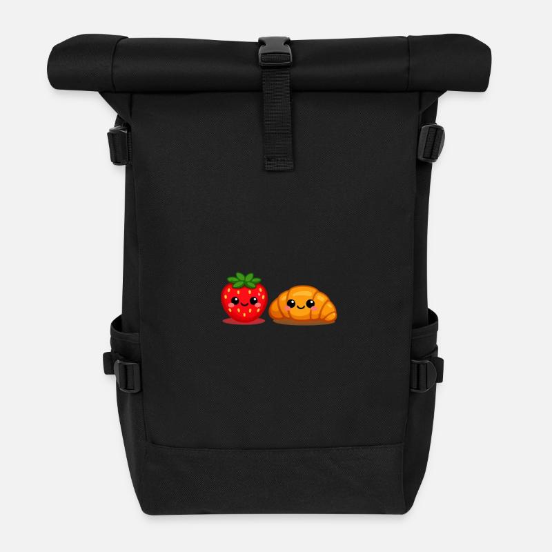 Strawberry Croissant Friends - Roll Top Backpack - black