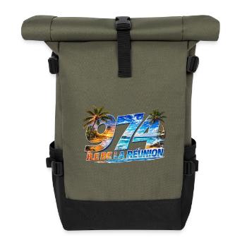 974 Ile de la Reunion Design tropical  - Sac à dos roll top - olive/noir - Devant