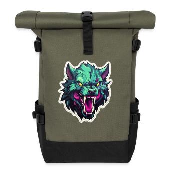Wolf - Illustration - Rolltop Rucksack - Olive/Schwarz - Vorne
