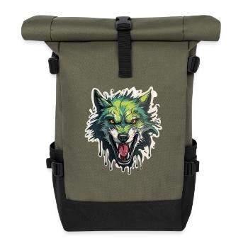 Wolf - Illustration - Rolltop Rucksack - Olive/Schwarz - Vorne