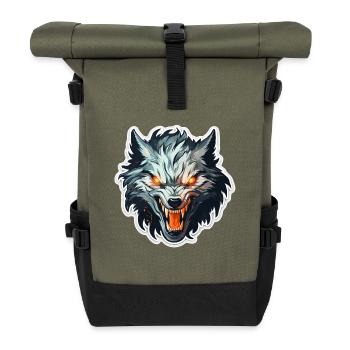 Wolf - Illustration - Rolltop Rucksack - Olive/Schwarz - Vorne