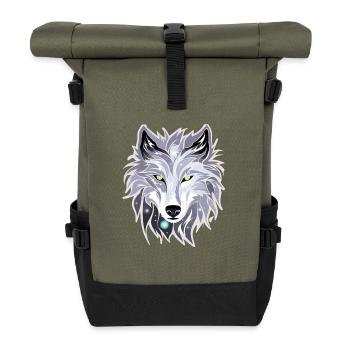 Wolf - Illustration - Rolltop Rucksack - Olive/Schwarz - Vorne