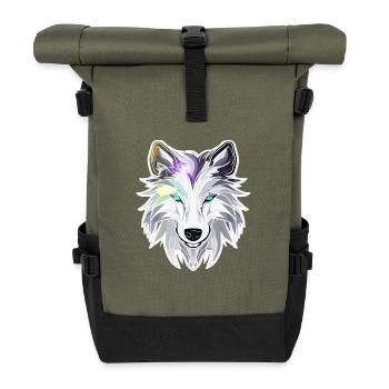 Wolf - Illustration - Rolltop Rucksack - Olive/Schwarz - Vorne