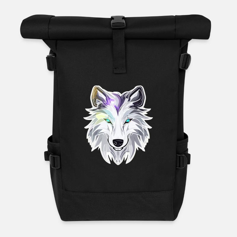 Wolf - Illustration - Rolltop Rucksack - Schwarz