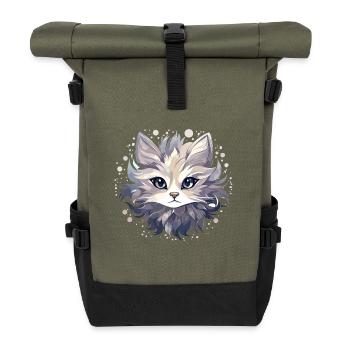 Cat - illustration - Roll Top Backpack - olive/black - Front
