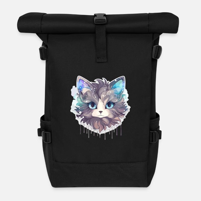 Katze - Illustration - Rolltop Rucksack - Schwarz