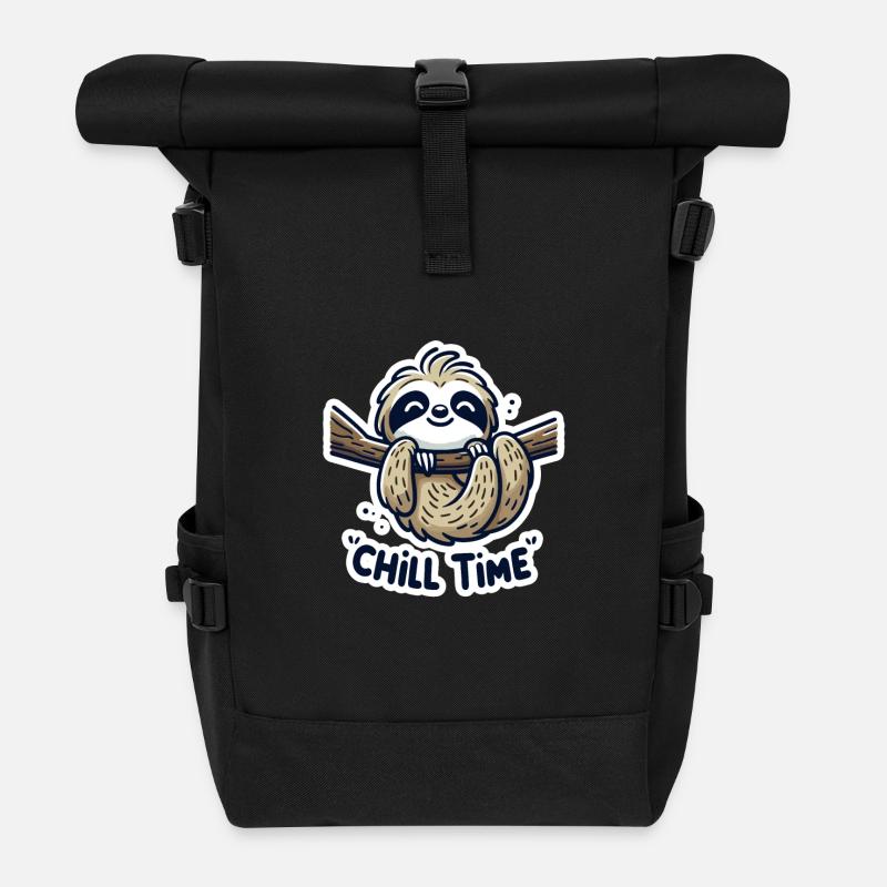 Chill Time - Faultier Illustration - Rolltop Rucksack - Schwarz