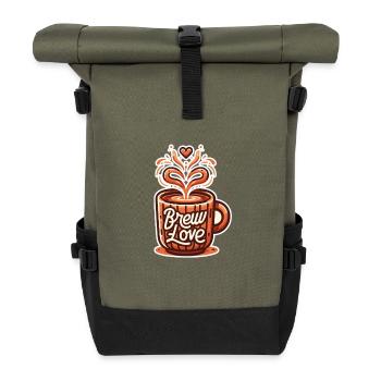 Brew Love - Coffee Cup Illustration - Roll Top Backpack - olive/black - Front