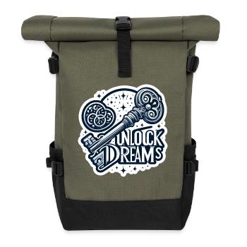 Unlock Dreams - Schlüssel Illustration - Rolltop Rucksack - Olive/Schwarz - Vorne