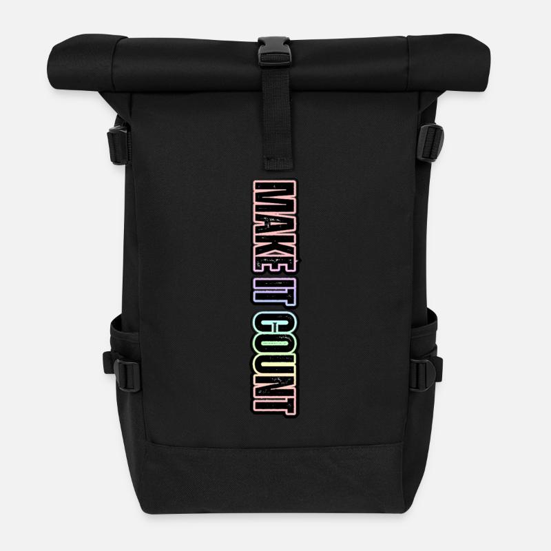 Every moment counts – pastel inscription - Roll Top Backpack - black