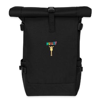 Girafe dit bonjour – Motif animalier mignon - Sac à dos roll top - noir - Devant