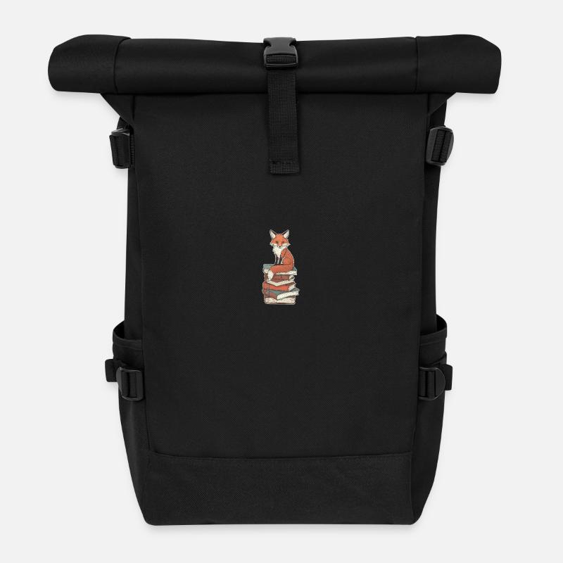 Fuchs auf Bücherstapel - Rolltop Rucksack - Schwarz