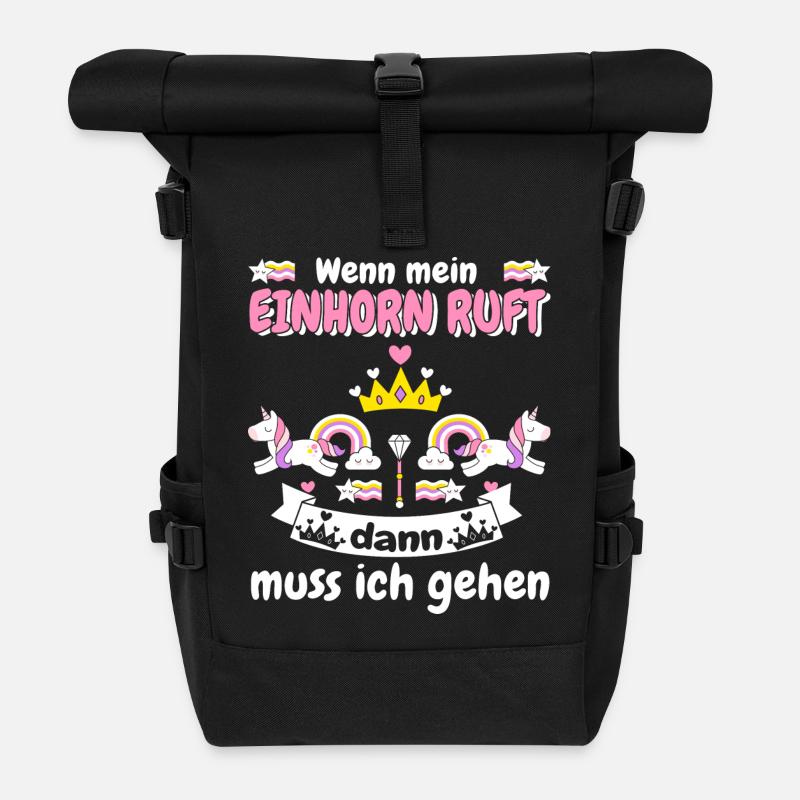 Einhorn ruft - ich muss gehen - Rolltop Rucksack - Schwarz