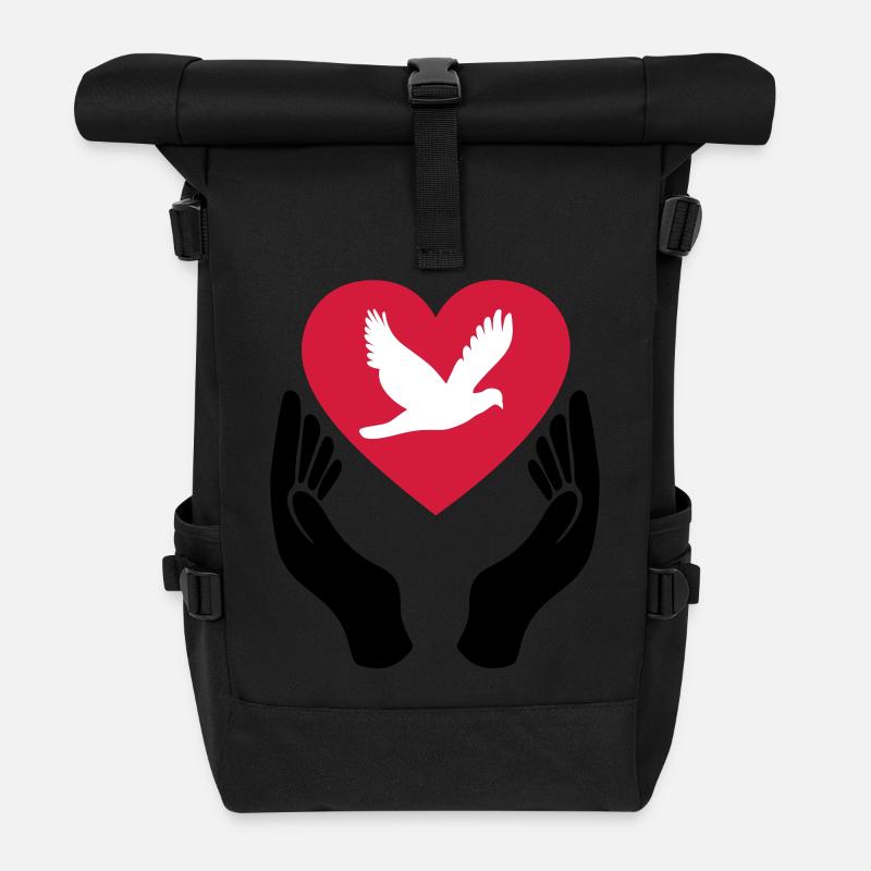 Colombe de la Paix - Amour - Pacifiste - Sac à dos roll top - noir