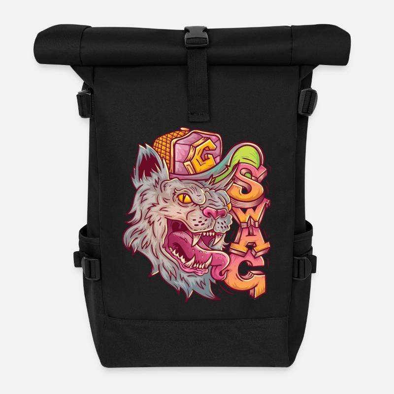 Wild Cat Swag dans le style graffiti. - Sac à dos roll top - noir