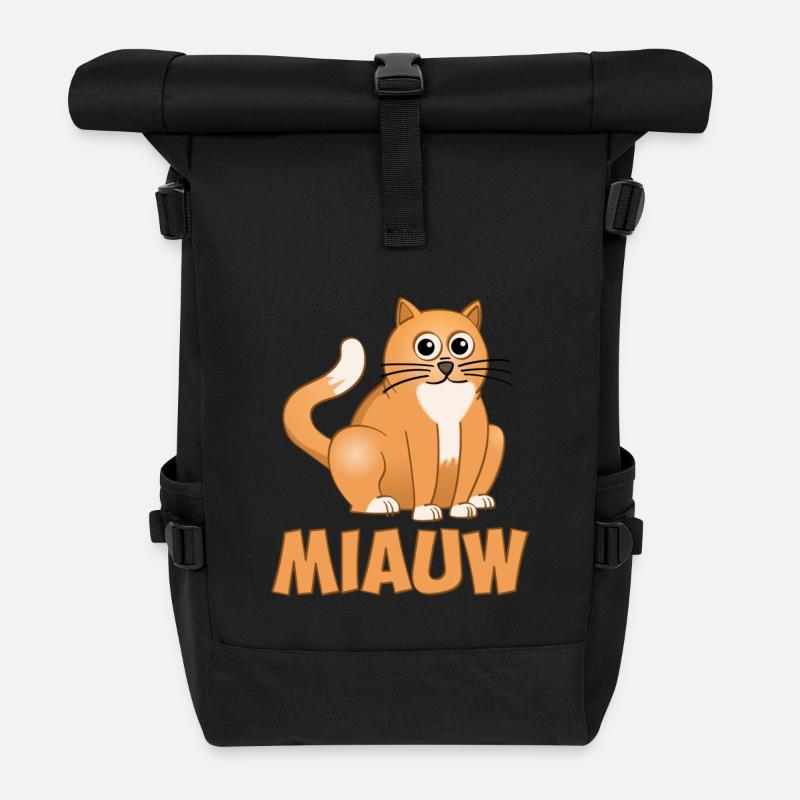 Le chat assis au-dessus du mot miaulement - Sac à dos roll top - noir