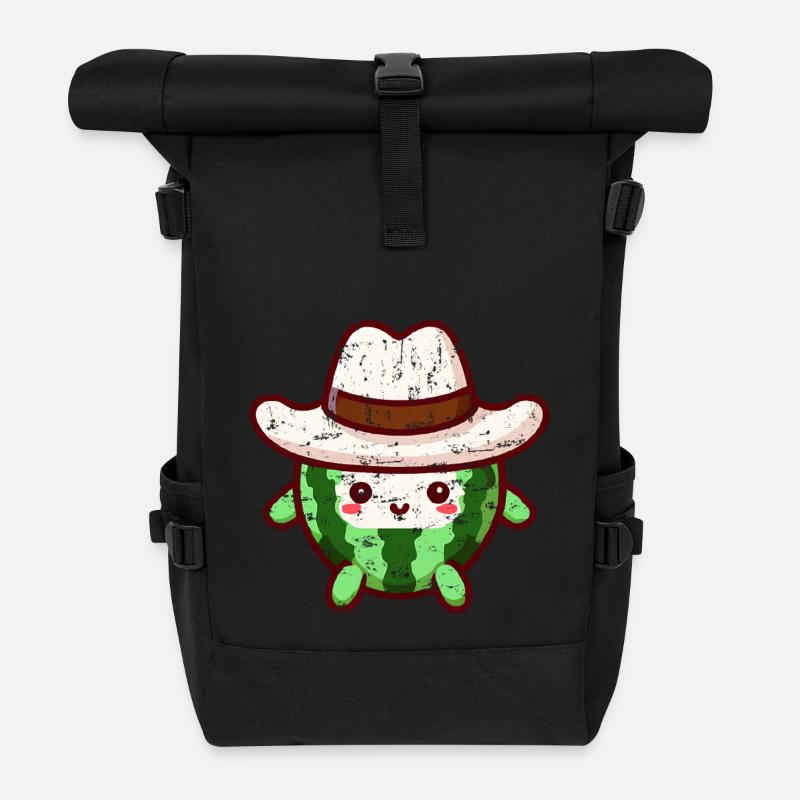 süße Wassermelone mit Cowboyhut im Kawaii stil - Rolltop Rucksack - Schwarz
