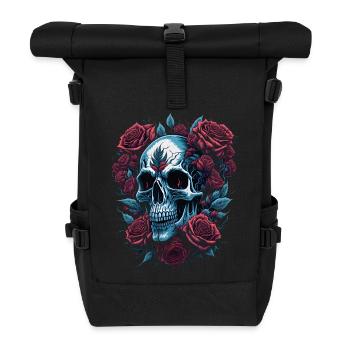 Totenkopf mit Rosen Blumen - Rolltop Rucksack - Schwarz - Vorne