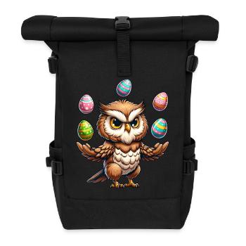 Comic Eule Jongliert mit Osterei Ostern Ei - Rolltop Rucksack - Schwarz - Vorne