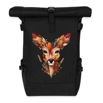 Ein Reh, gestaltet aus verschiedenen Blättern - Rolltop Rucksack - Schwarz - Vorne