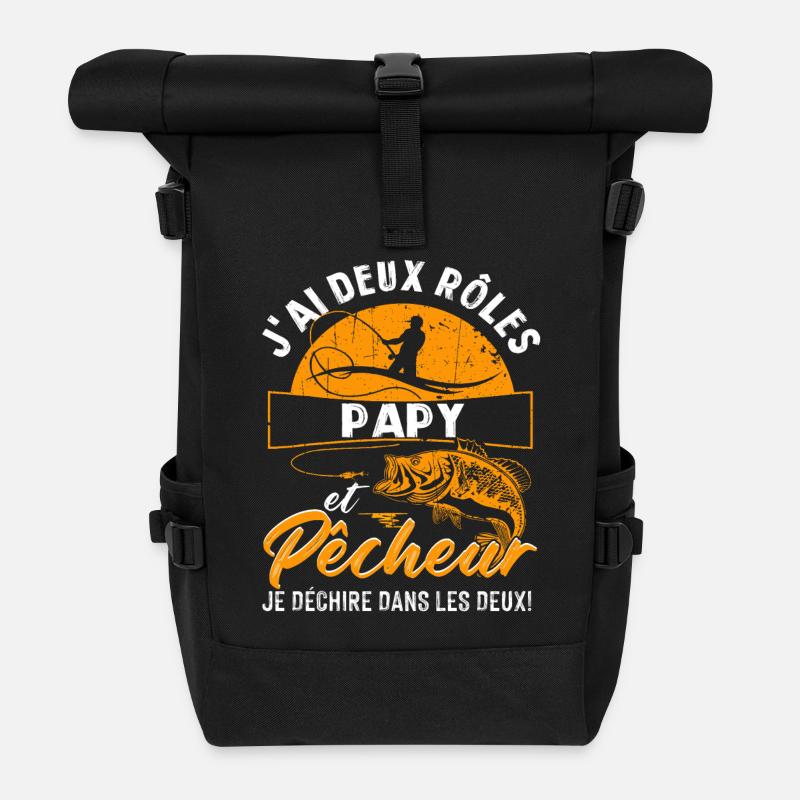 J'ai Deux Roles PAPY Et Pecheur Je Déchire Dans Le - Sac à dos roll top - noir