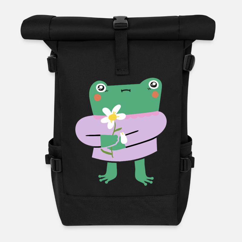 Süßer Frosch mit Blume – Wholesome Vibes - Rolltop Rucksack - Schwarz