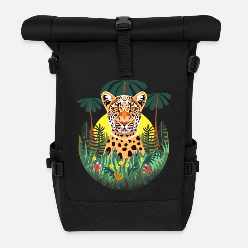 Tropischer bunter Dschungeljaguar - Rolltop Rucksack - Schwarz