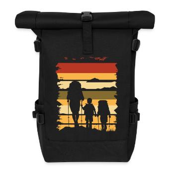 Vater und 2 Söhne Wandern vintage - Rolltop Rucksack - Schwarz - Vorne
