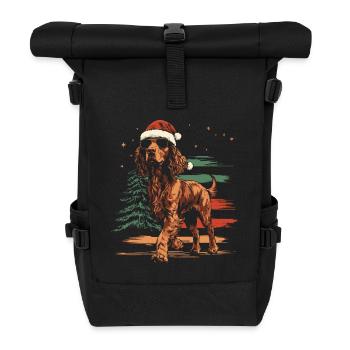 Irish Setter with Santa Hat and Sunglasses - Roll Top Backpack - black - Front