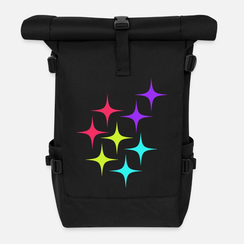 Bunte Sterne sparkle Muster - Rolltop Rucksack - Schwarz