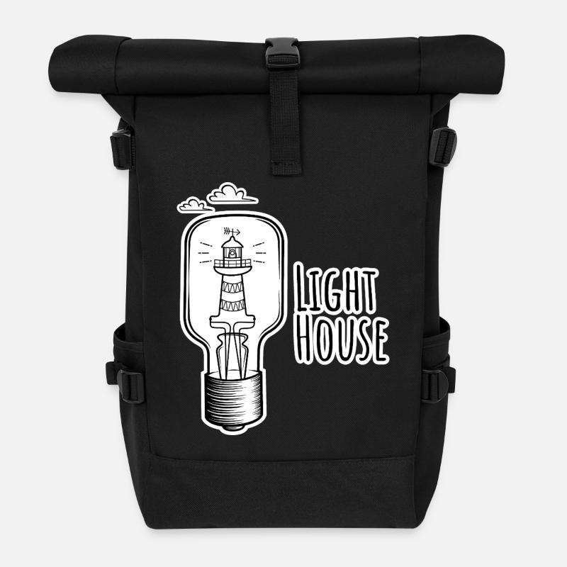 Leutchtturm in einer Glühbirne - Light-House - Rolltop Rucksack - Schwarz