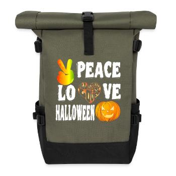 Frieden Liebe Halloween Kostüm Hippie Flower Power - Rolltop Rucksack - Olive/Schwarz - Vorne