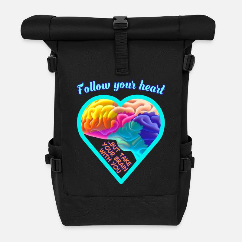 Cerveau et cœur - Sac à dos roll top - noir
