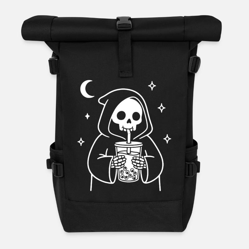Grim Reaper with Bubble-Eye Tea - Roll Top Backpack - black
