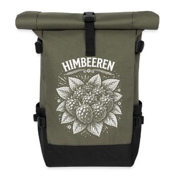 Raspberries Botanical Screen Print - Roll Top Backpack - olive/black - Front
